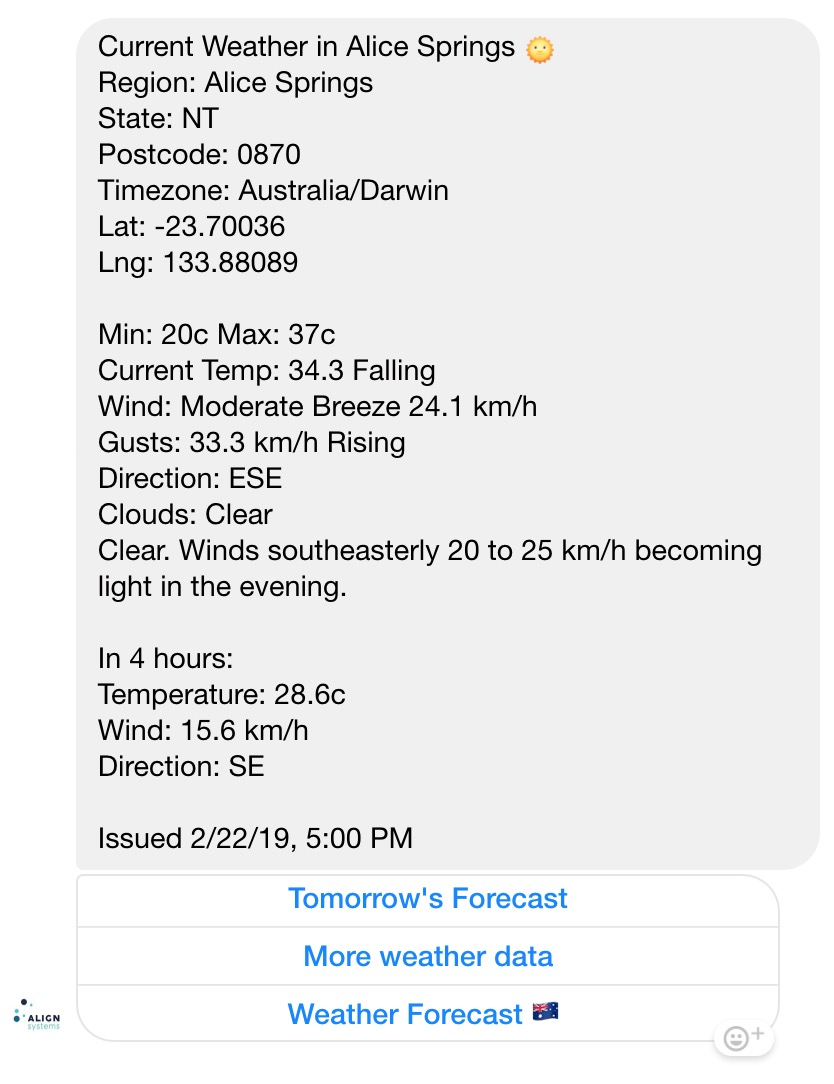Example of weather in Alice Springs